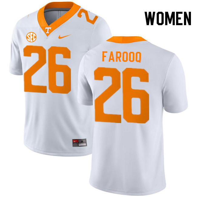 Women #26 Edrees Farooq Tennessee Volunteers College Football Jerseys Stitched-White